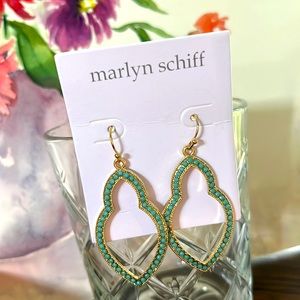 Marlyn Schiff - Dangle Gold with Sea Green Gemstones | Spade shape Earrings
